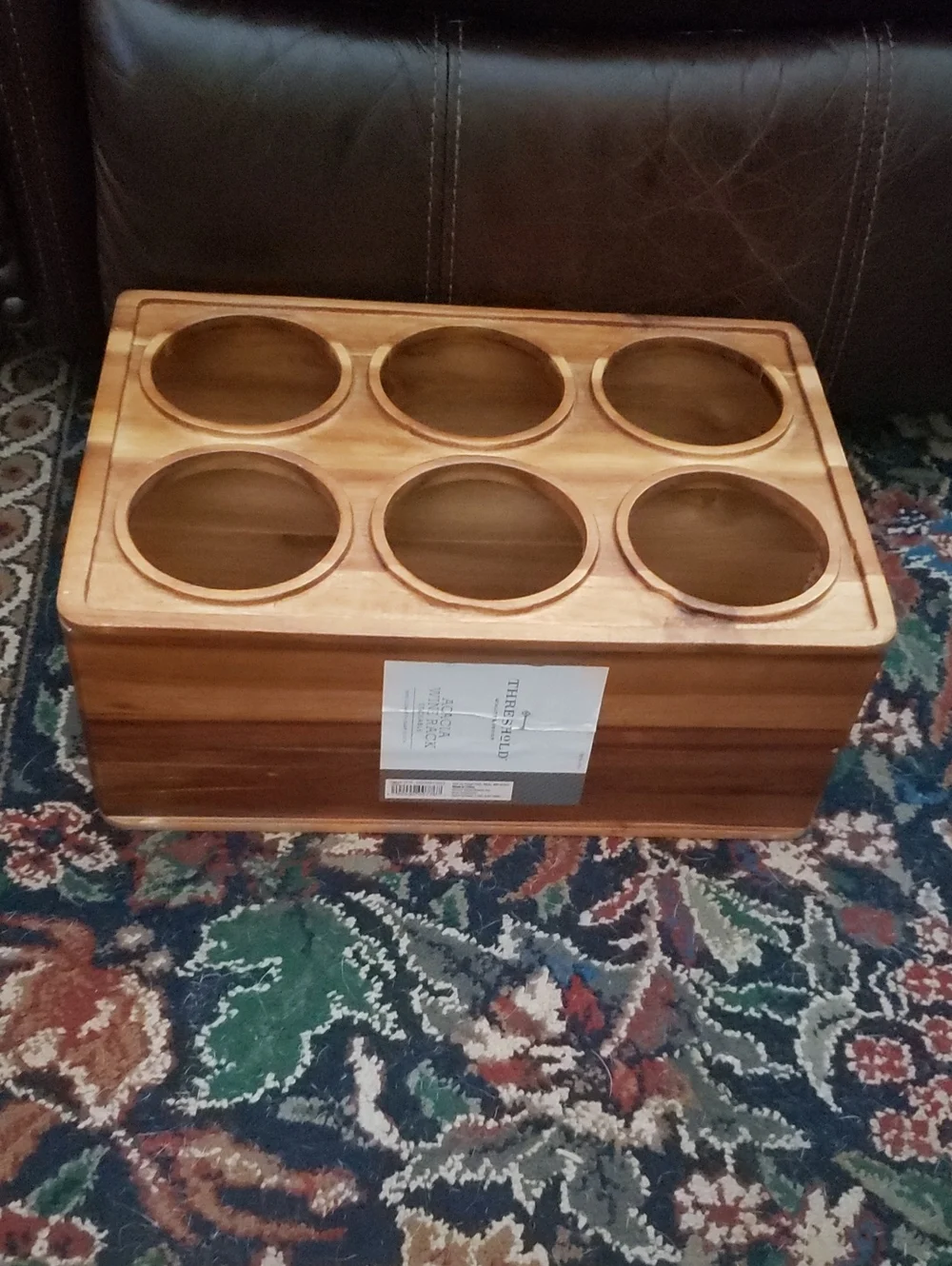 Threshold Quality Dedign Acacia Wine Rack Wooden Organizer Stackable 6 Bottle